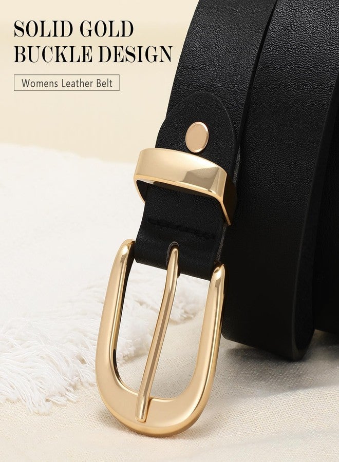 VONMELLI Women's Belt for Jean Pant, Women's Black Leather Belt with Gold Buckle，L - Image 4